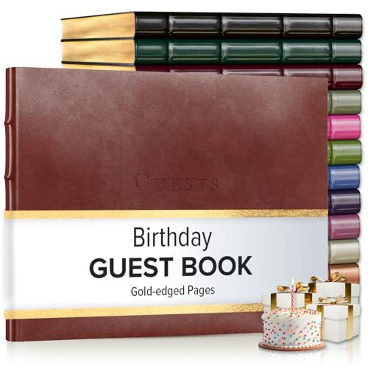 Gallery Leather Birthday Guest Book for Party Celebrations - Hardcover, Bound Leather Sign in Guest Book with 192 Lined Pages for Messages & Photos - 7" x 9"